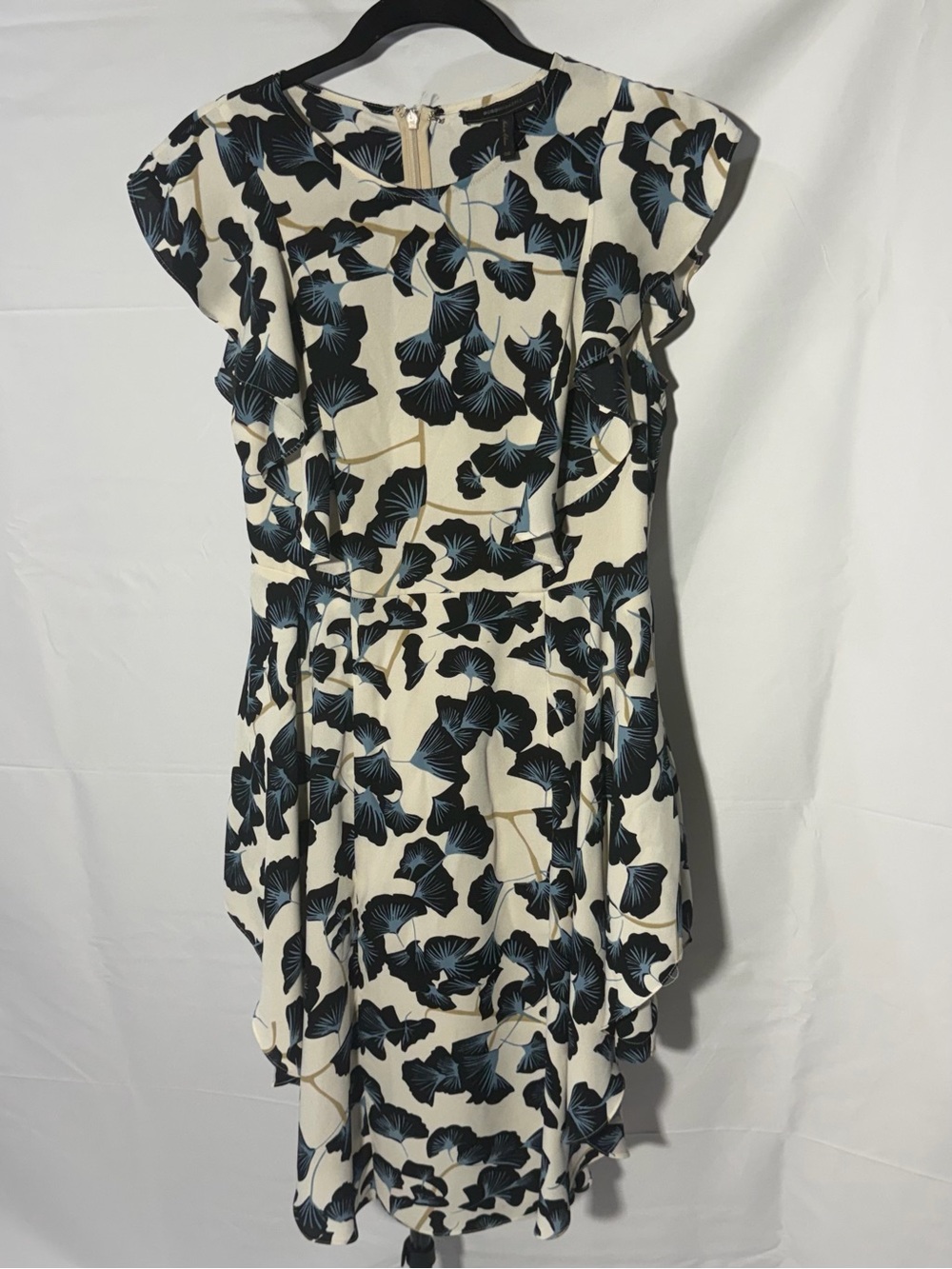 BCBG Women's Cream Floral Ruffle Dress - Elegant Flutter Sleeve